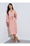 Pink Striped Tie-Up Waist Midi Robe Pico Edge Trim
