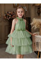 Girls Sage Green A-Line Tiered Tulle Dress - 5