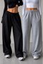 2-Piece Black and Gray Women's Sport Wide-Leg Sweatpants - High Waist Comfortable Fit Pack