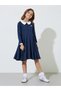 Girls Navy Blue Button Details Peter Pan Collar A-Line Midi Dress