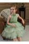 Girls Sage Green A-Line Tiered Tulle Dress - 3