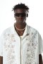 Oversize Short Sleeve Linen Shirt with Floral Embroidery on the Front - 3
