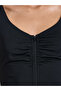 Black Solid Zip-Up Low Back Strappy Active Unitard - 5