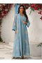 Blue Embroidered Dress with Abaya Set - 2