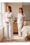 New Season Ecru Muslin Fabric Button Detailed Design Short Sleeve 100% Cotton Maternity Pajama Set 3-Piece Set - 8