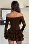 Women's Madonna Collar Long Sleeve Layered Flounce Mini Dress - 2