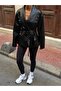 Belted Double-Breasted Casual Leather Jacket - 2