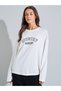 White Slogan Print Long Sleeves Oversized T-Shirt with Scarf - 3