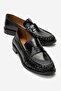 Chen Black Wrinkled Patent Leather Genuine Leather Women's Loafer Shoes