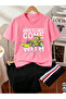 Kids Pink Cotton Round Neck T-Shirt with Construction Print