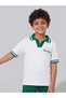 Boys White KSA National Day Print Polo T-Shirt and Dark Green Joggers Set - 2