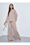 Brown Striped Long Sleeves T-Shirt and Wide Leg Pants Pyjama Set