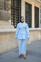 Women's Grass Green Detailed Collar Suit Baby Blue