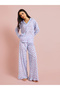 Blue All Overs Floral Print Shirt and Wide Leg Pants Pyjama Set