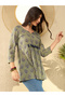 Olive Green Ethnic Motifs V-Neck Peplum Tunic Top - 3
