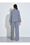 Navy Blue Striped Long Sleeves T-Shirt and Wide Leg Pants Pyjama Set - 6