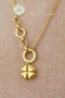 Steel Necklace - Stone-Encrusted Circle Balloon Clover Chain 316L Steel Necklace Does Not Tarnish or Fade 41+6cm