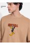 Beige Embroidered Daffy Duck Sarcasm Graphic Oversized T-Shirt