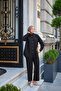 Women's Silver Button Detail Shirt Collar Linen Suit Black - 2