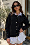 Women's Black Soft Textured Buttoned Knitwear Cardigan - 2