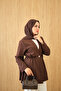 Women's Elastic Waist Button Detail Kimono Brown - 2