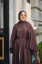 Women's Piping Lace-Up Shawl Detail Long Tunic Brown - 3
