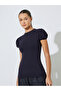 Black Solid Puff Sleeves T-Shirt - 3