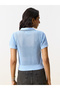 Blue Knitted Relaxed Fit Short Sleeve Polo T-Shirt - 5