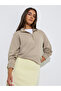 Beige Solid Regular Fit Half Zip Sweatshirt - 3