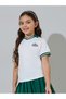 Girls White KSA National Day Polo T-Shirt and Dark Green Pleated Skirt Set - 2