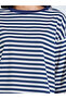 Navy Blue Striped Long Sleeves T-Shirt and Wide Leg Pants Pyjama Set - 4