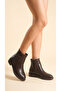 Low Heel Zippered Short Women's Boots with Gold Buckle Detail on the Side - 2
