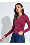 Burgundy Textured Side Ruched V-Neck Top