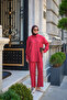 Women's Silver Button Detail Shirt Collar Linen Suit Red