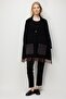 Women's Shawl Collar Pocketed Wool Poncho with Tassels at the Hem Black - 5
