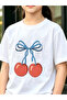 Girls White Cotton Cherry Graphic T-Shirt - 3