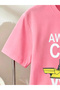 Kids Pink Cotton Round Neck T-Shirt with Construction Print - 8