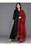 Black Solid Cotton Straight Kurta, Palazzo and Dupatta Set - 7