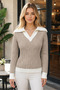 Women's Wide Polo Collar Long Sleeve Hair Braided White Detailed Classic Stylish Casual Mink Knitwear Sweater - 5