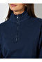 Navy Blue Solid Regular Fit Half Zip Sweatshirt - 5