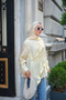 Women's Single Button Shawl Detail Tulle Tunic Yellow - 2