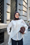 Women's Single Button Shawl Detail Tulle Tunic Cream - 3