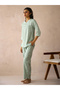 Green Printed 3/4 Sleeves Top and Pants Pyjama Set - 4