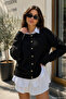 Women's Black Soft Textured Buttoned Knitwear Cardigan - 4