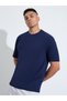 Navy Blue Slogan Print Crew Neck Oversized T-Shirt - 3
