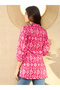 Pink Ikat Print Regular Fit Mandarin Collar Tunic Top - 4