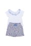 Baby Girl White Navy Floral Patterned Ruffled Collar Shorts Set of 2