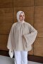 Women's Inner Lined Wide Sleeve Tulle Blouse Stone - 2