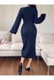Choker Collar Hair Braid Patterned Balloon Sleeve Women's Knitwear Dress - 3