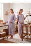 New Season Gray Muslin Fabric Buttoned Breastfeeding Compatible Design Short Sleeve 100% Cotton Maternity Pajamas Nightgown Set - 3